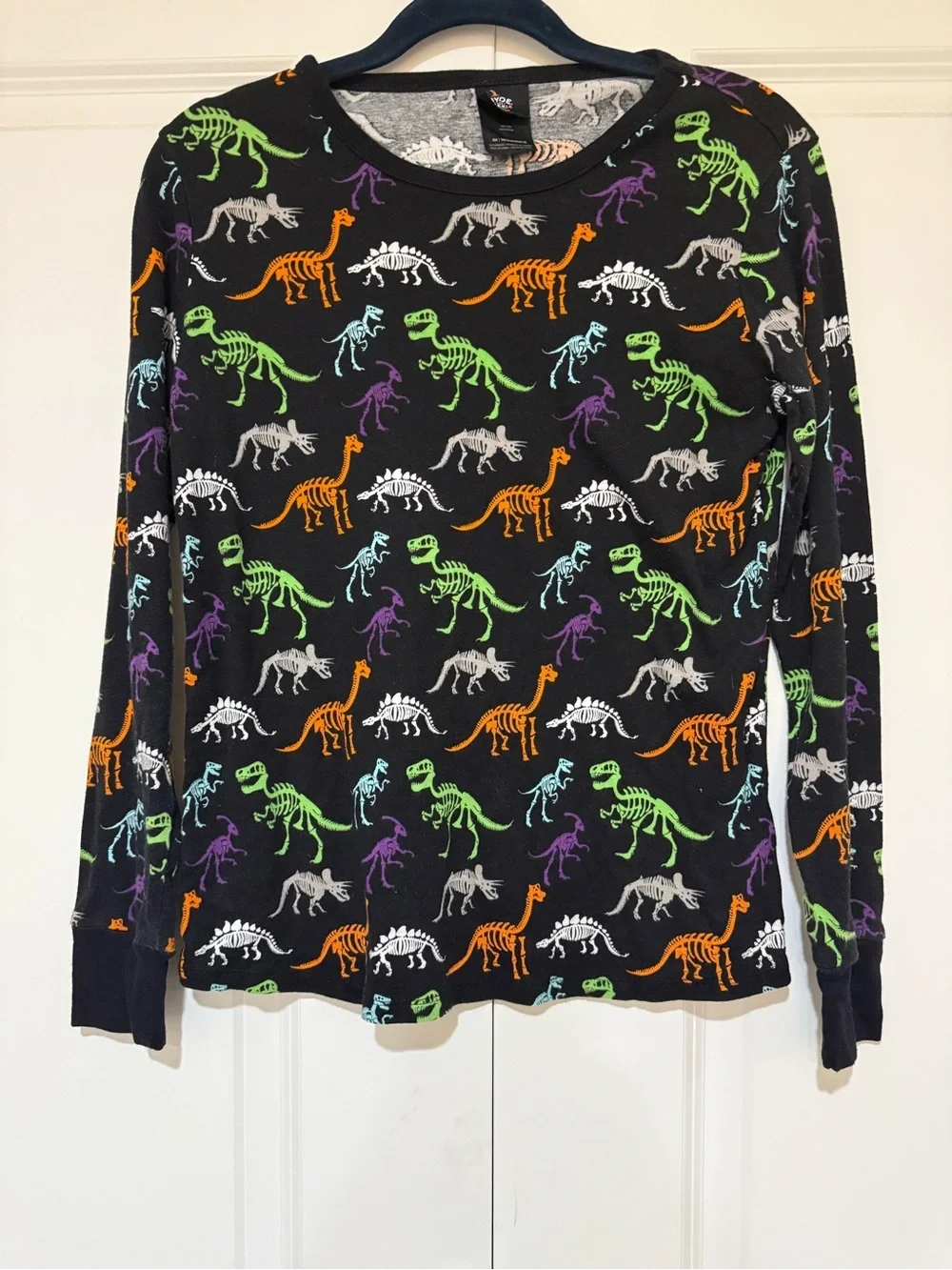 Women's Black Dinosaur Print Pajama Top - Multicolor Dino Sleepwear
